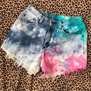 Vintage Shorts Lee Tie Dye Bleached Reworked High Waisted Shorts Vapor Wave Rave
